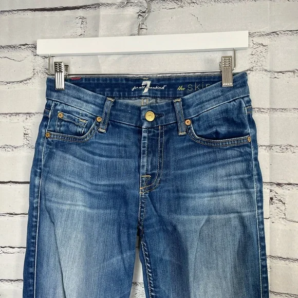 7 For All Mankind Blue Skinny Jeans 25x29 High-Rise Stretch Denim Distressed Y2K - Picture 5 of 16